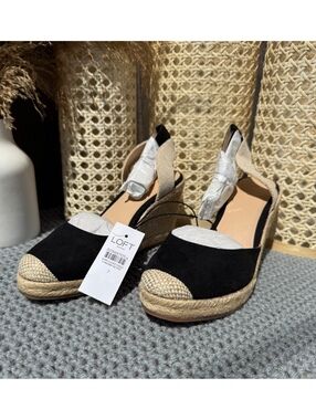 LOFT Outlet Black Suede Espadrille Wedges 7